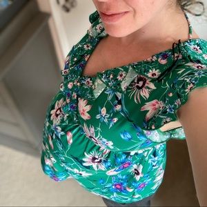 H&M Mama maternity top floral ruffle green summer